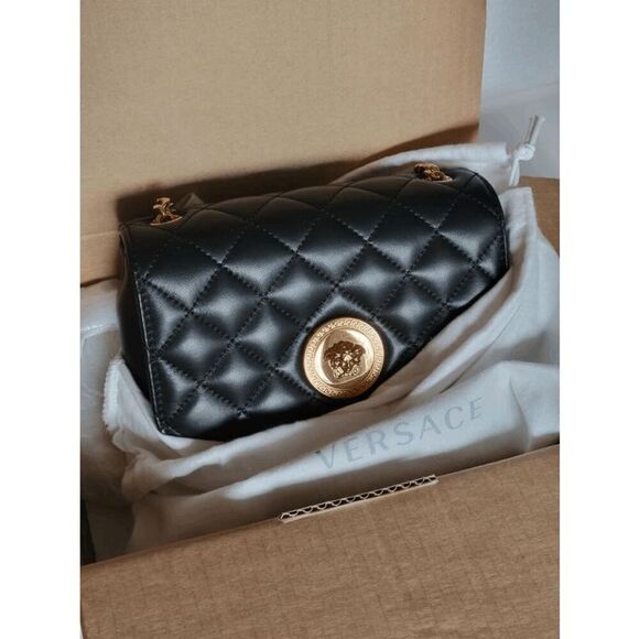 VERSACE Black Quilted Calfskin Leather Medusa Crossbody Bag $2200 NEW WITH TAGS - Picture 4 of 16